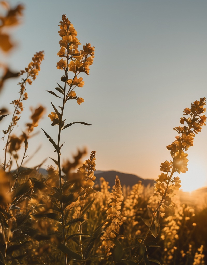 Yellow wildflowers catching the evening sunlight.